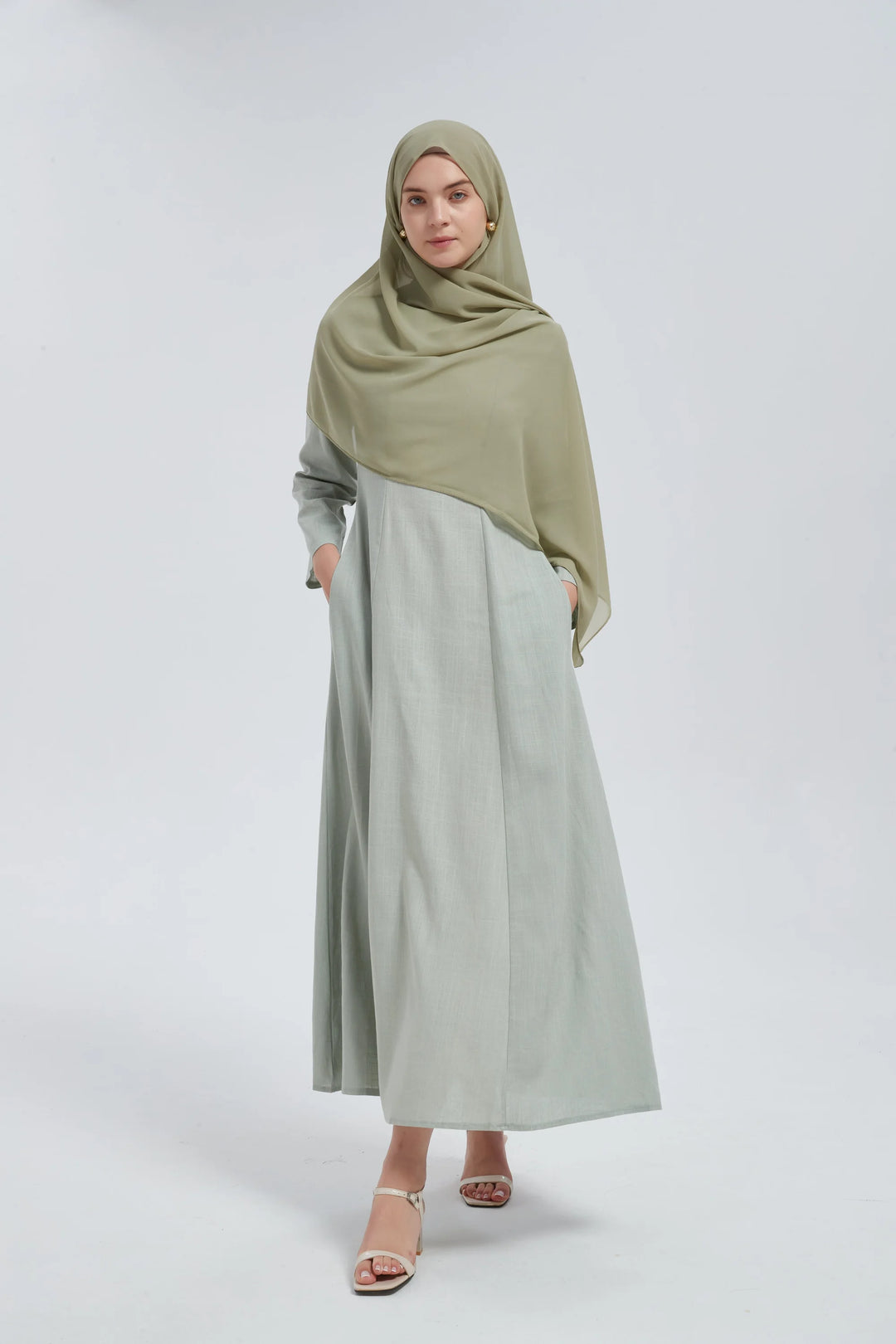 Olive Linen Lace Up Maxi Dress One Size S L / Green