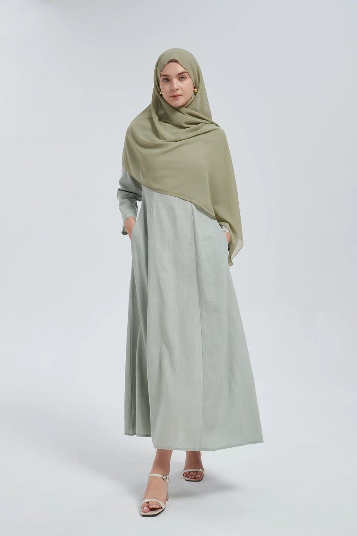 Olive Linen Lace Up Maxi Dress One Size S L / Green