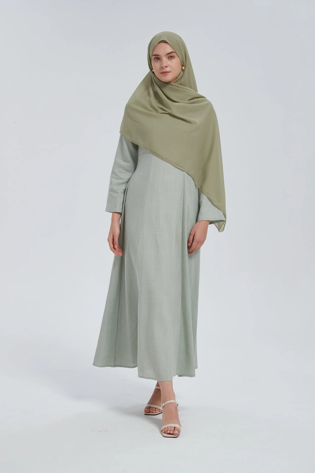 Olive Linen Lace Up Maxi Dress One Size S L / Green