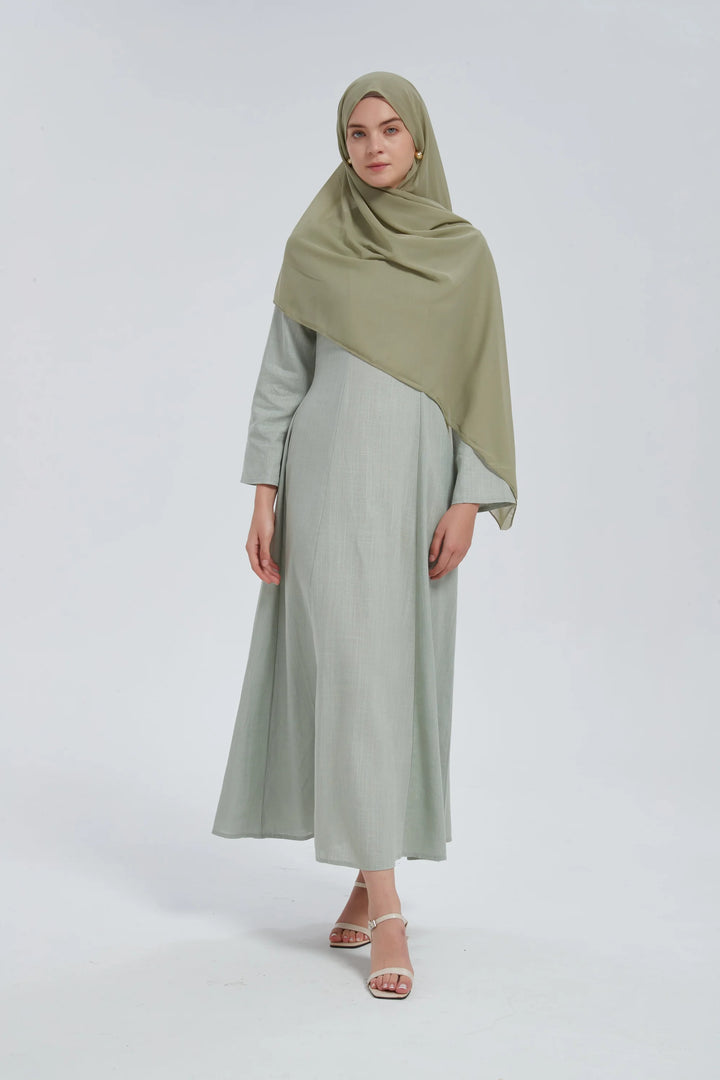 Olive Linen Lace Up Maxi Dress One Size S L / Green