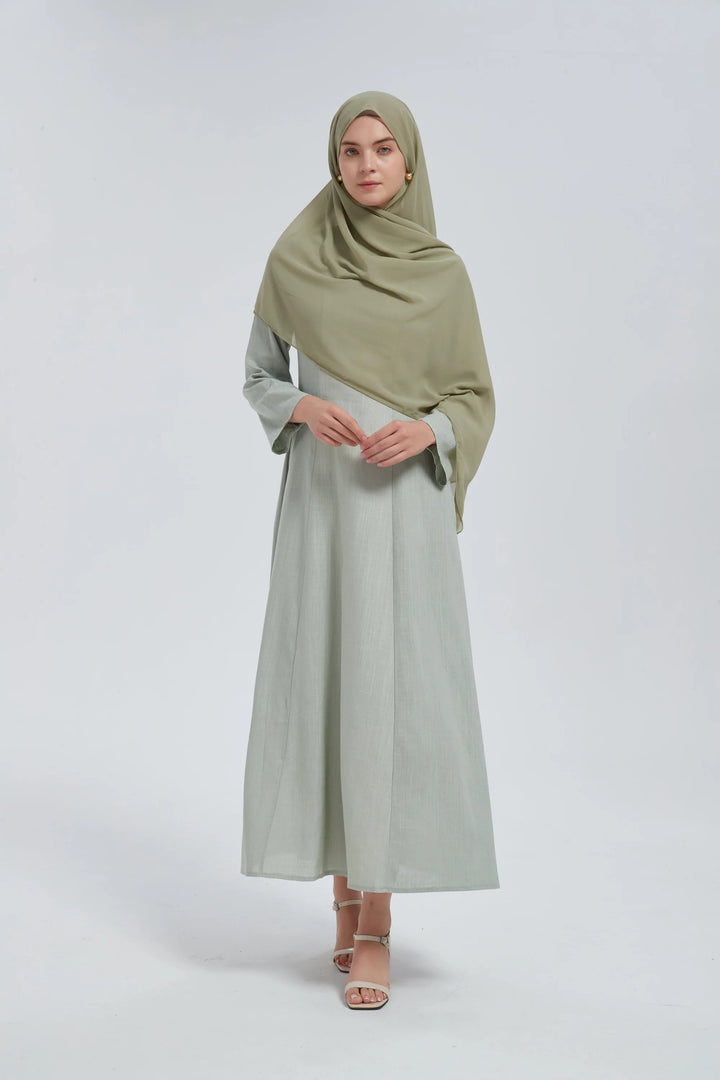 Olive Linen Lace Up Maxi Dress One Size S L / Green