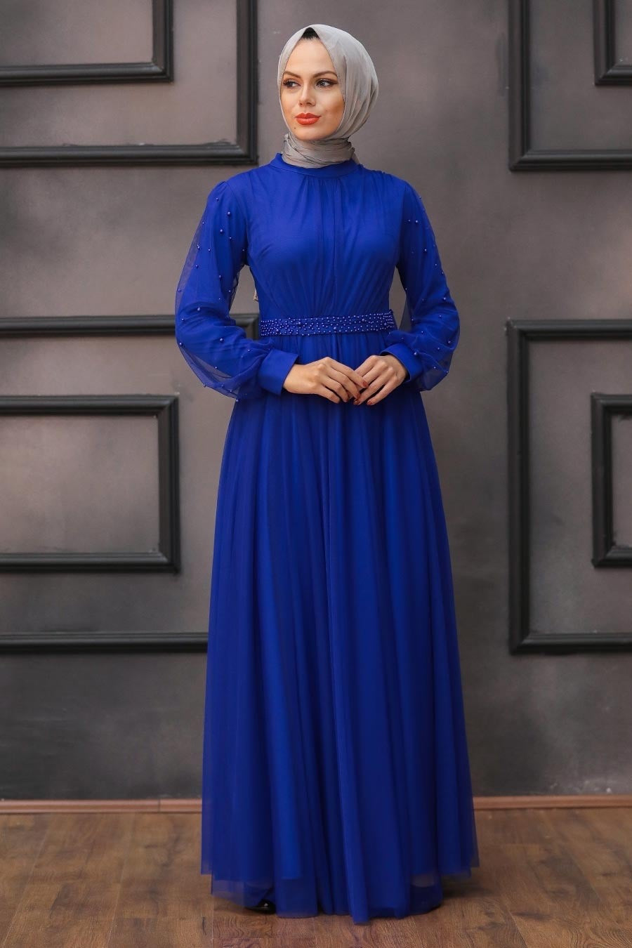 Pearl Belted Long Sleeve Gown (More Colors) - Urban Modesty