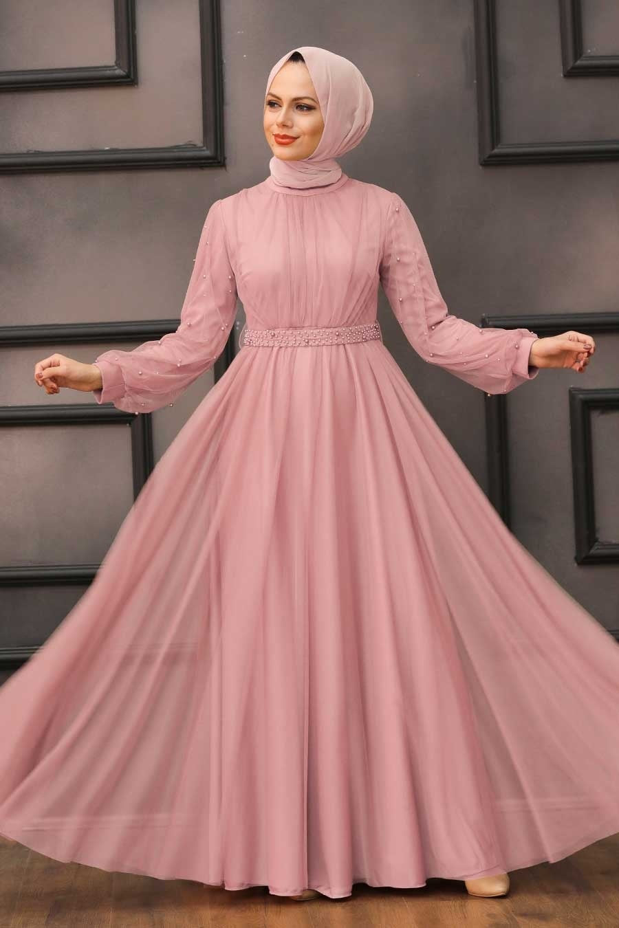 Pearl Belted Long Sleeve Gown (More Colors) - Urban Modesty