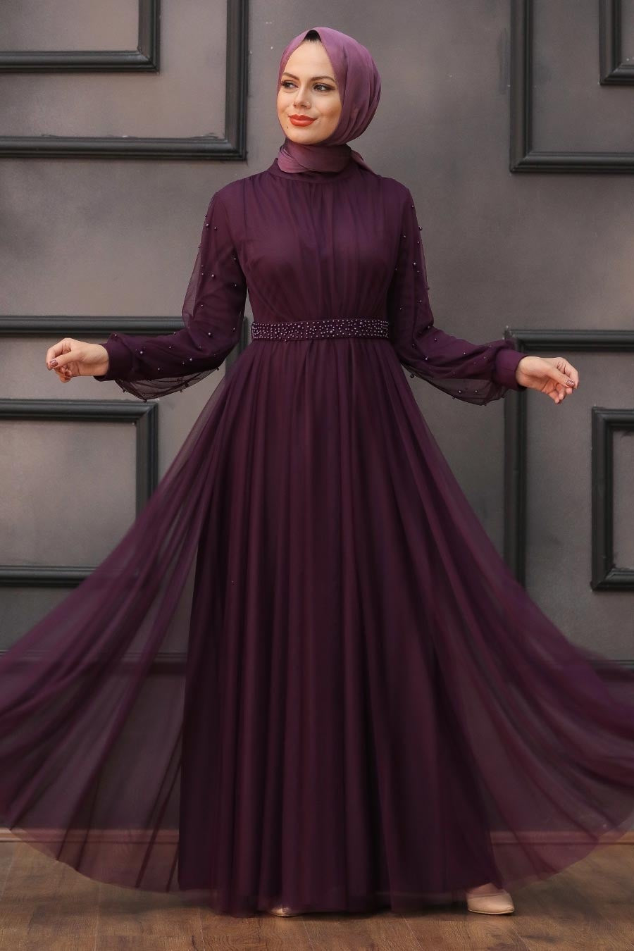 Pearl Belted Long Sleeve Gown (More Colors) - Urban Modesty