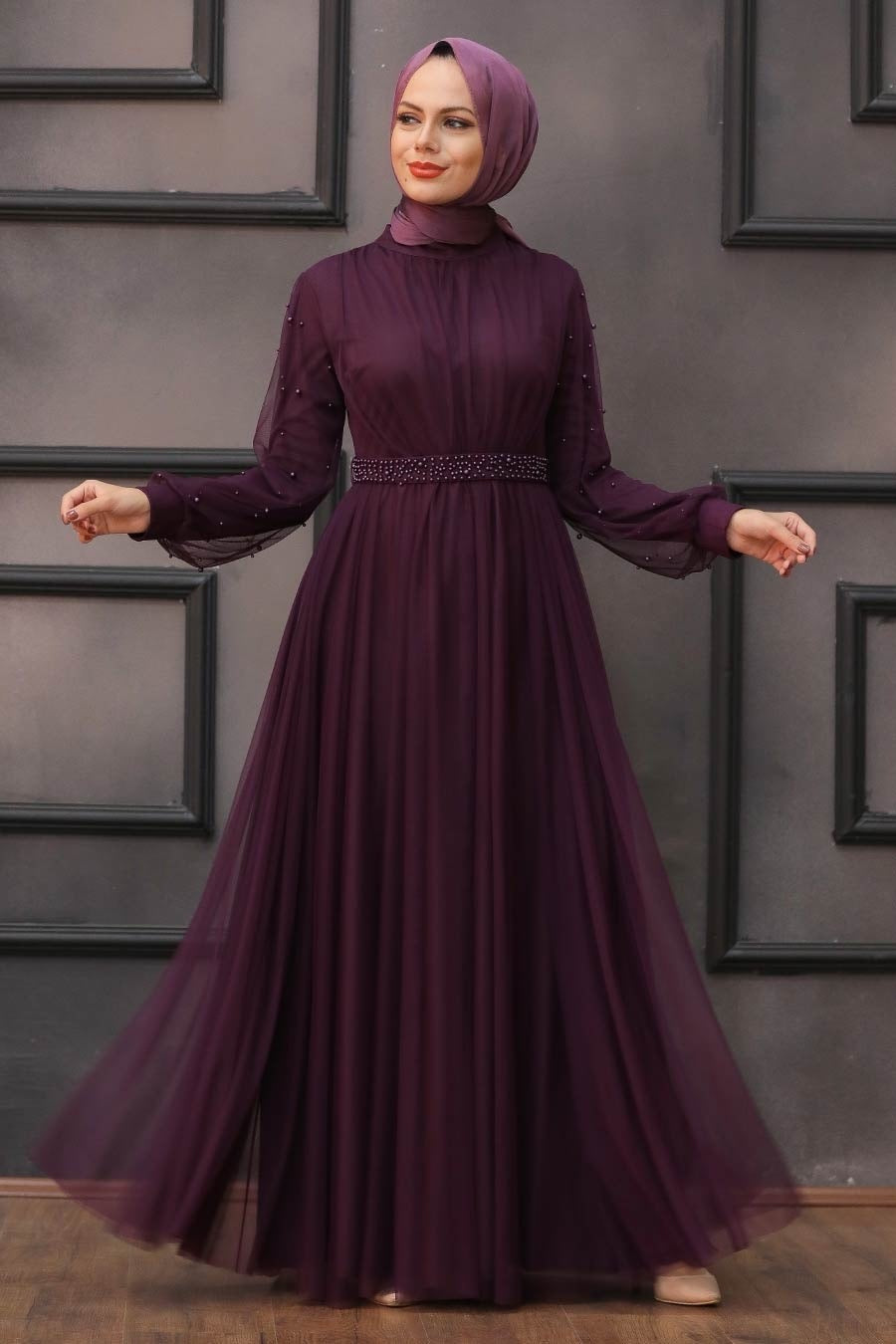 Pearl Belted Long Sleeve Gown (More Colors) - Urban Modesty