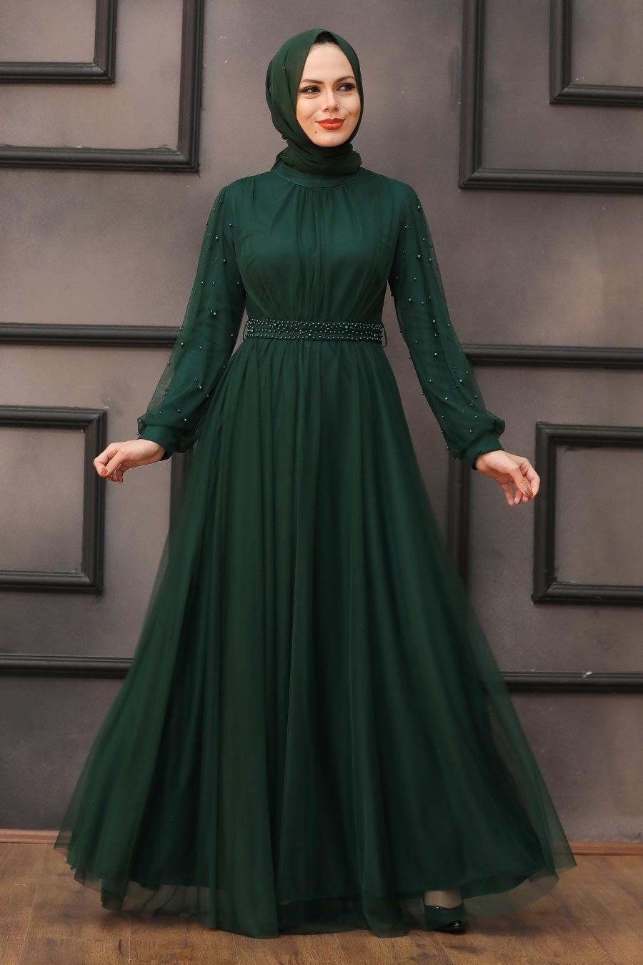 Pearl Belted Long Sleeve Gown (More Colors) - Urban Modesty