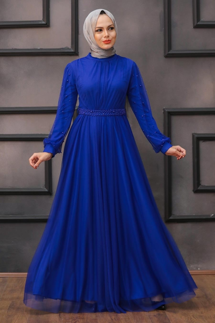 Pearl Belted Long Sleeve Gown (More Colors) - Urban Modesty