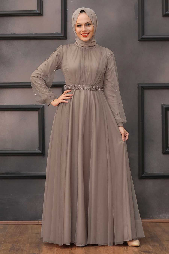 Pearl Belted Long Sleeve Gown (More Colors) - Urban Modesty