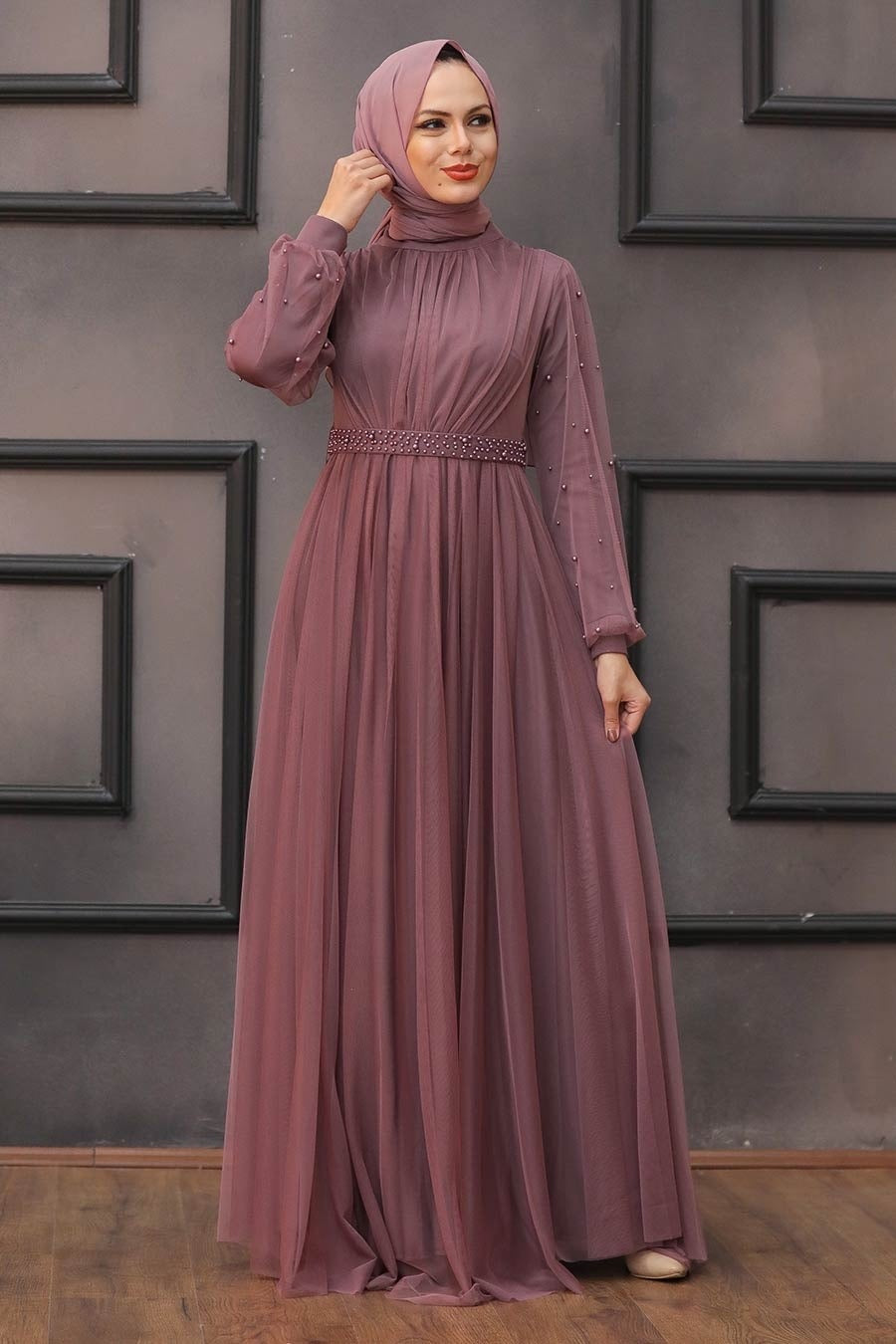 Pearl Belted Long Sleeve Gown (More Colors) - Urban Modesty