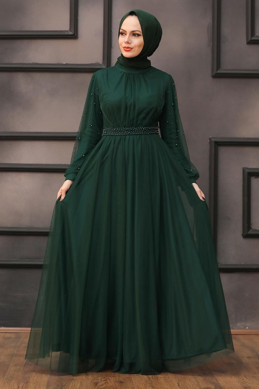 Pearl Belted Long Sleeve Gown (More Colors) - Urban Modesty