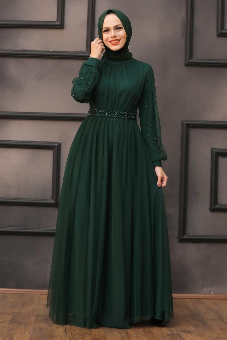 Pearl Belted Long Sleeve Gown (More Colors) - Urban Modesty