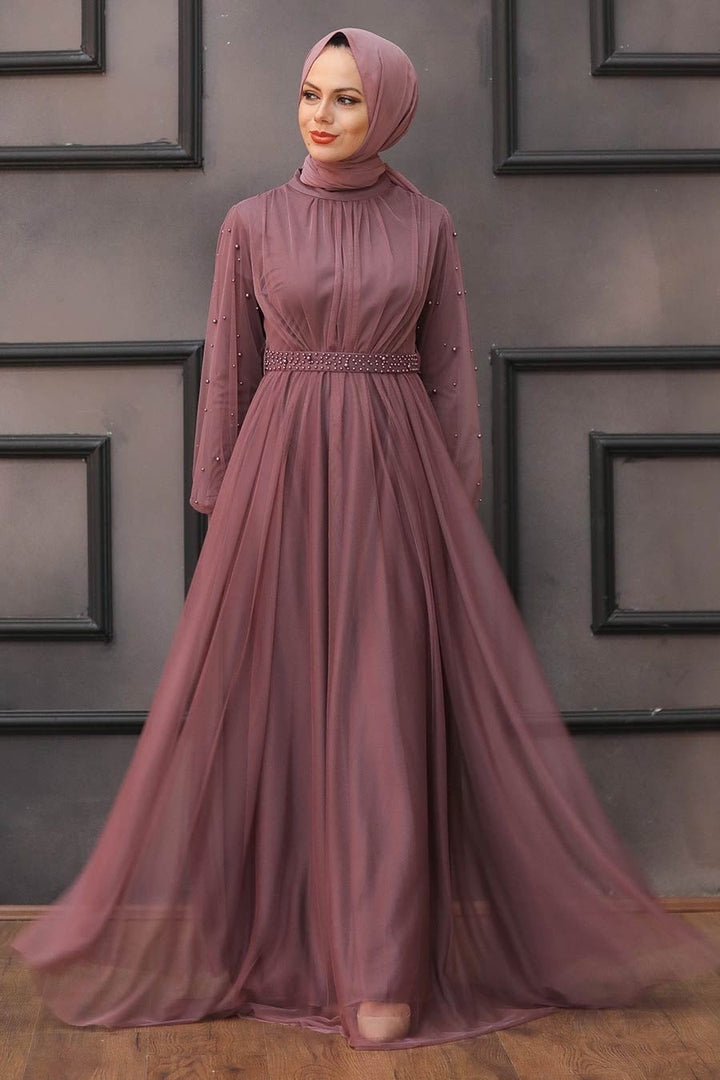 Pearl Belted Long Sleeve Gown (More Colors) - Urban Modesty