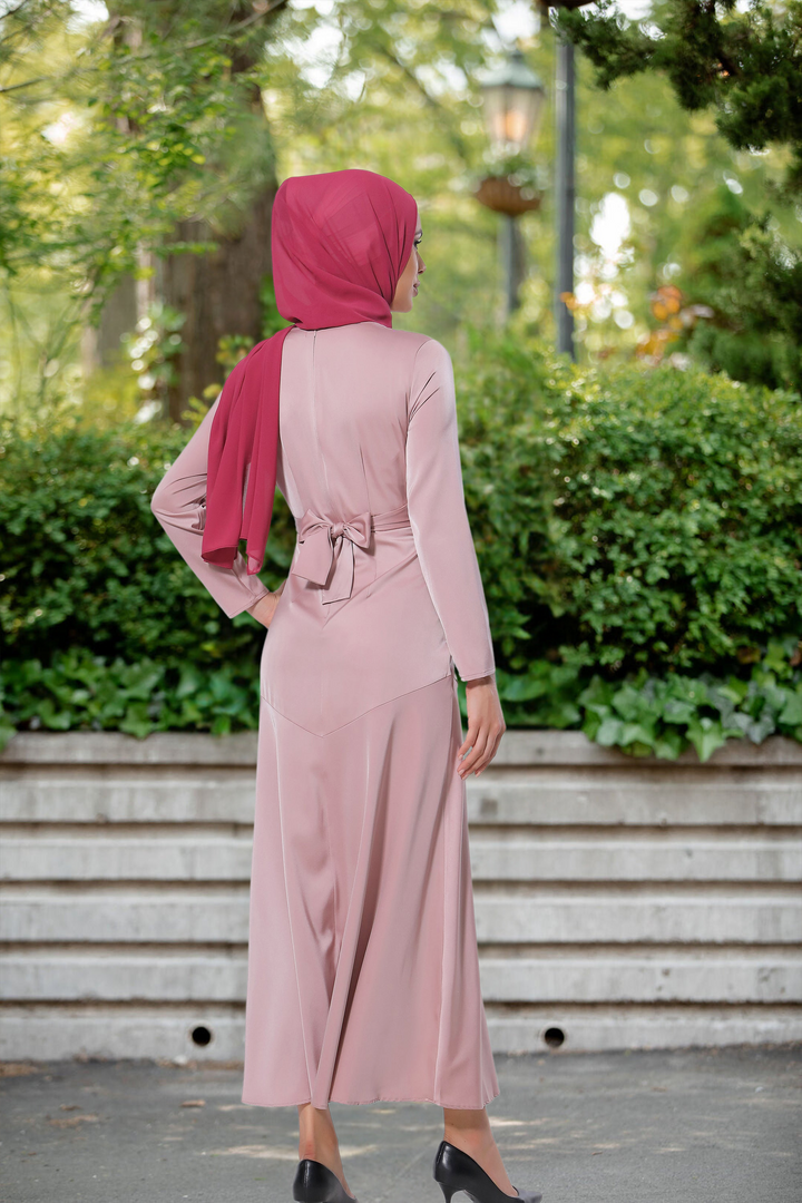 Pink Criss Cross Satin Long Sleeve Maxi Dress-CLEARANCE