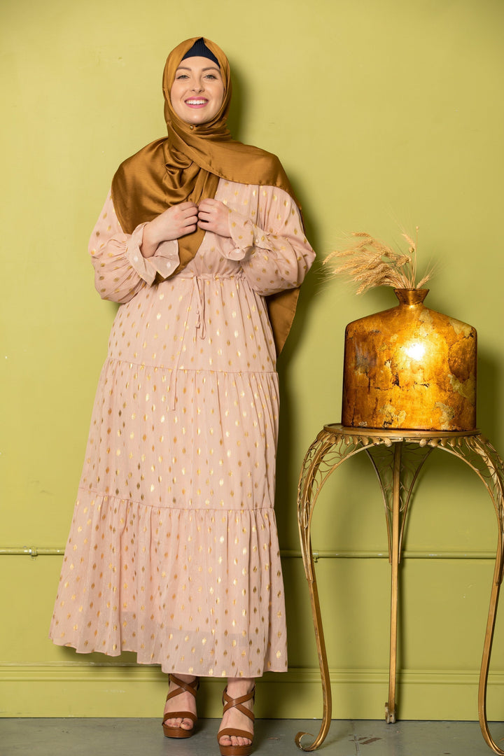 Pink Diamond Shimmer Tiered Drawstring Maxi Dress