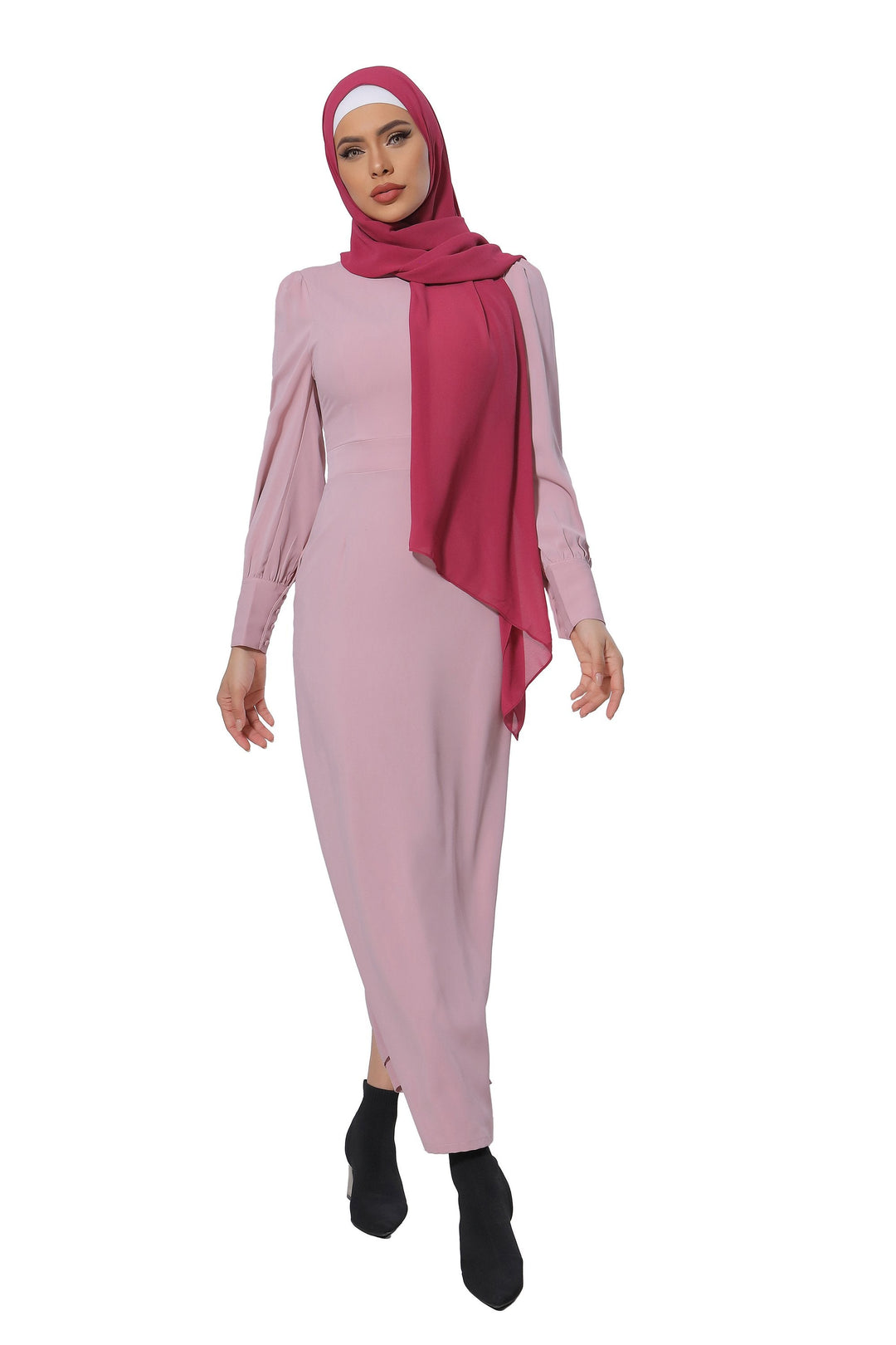 Pink Perfectly Pencil Long Sleeve Maxi Dress-CLEARANCE