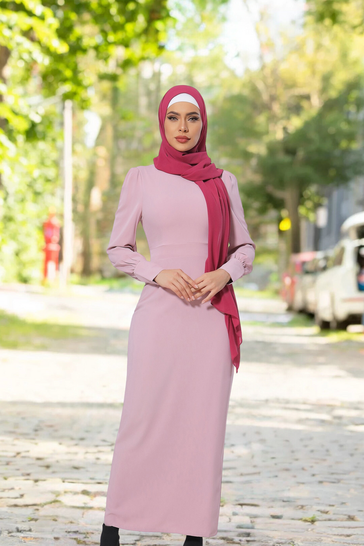 Pink Perfectly Pencil Long Sleeve Maxi Dress-CLEARANCE