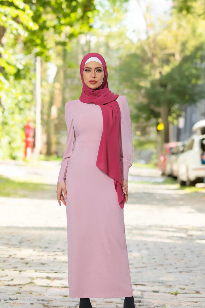 Pink Perfectly Pencil Long Sleeve Maxi Dress-CLEARANCE