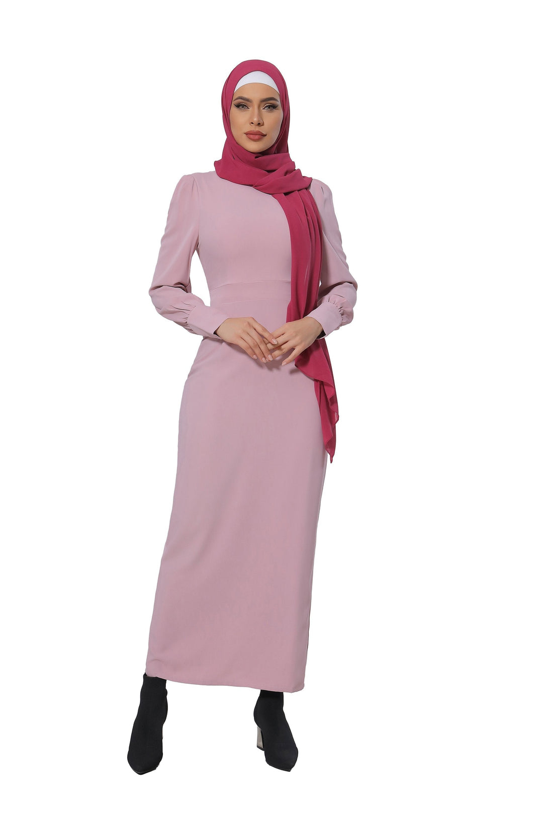 Pink Perfectly Pencil Long Sleeve Maxi Dress-CLEARANCE