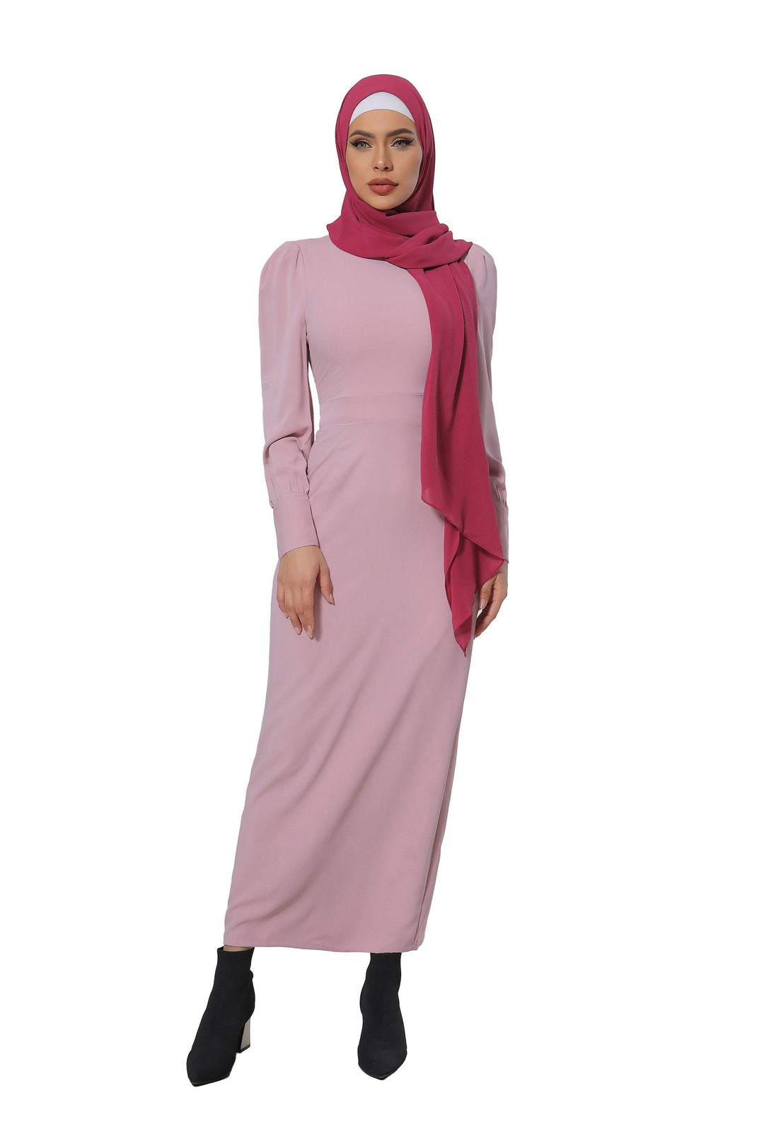 Pink Perfectly Pencil Long Sleeve Maxi Dress-CLEARANCE