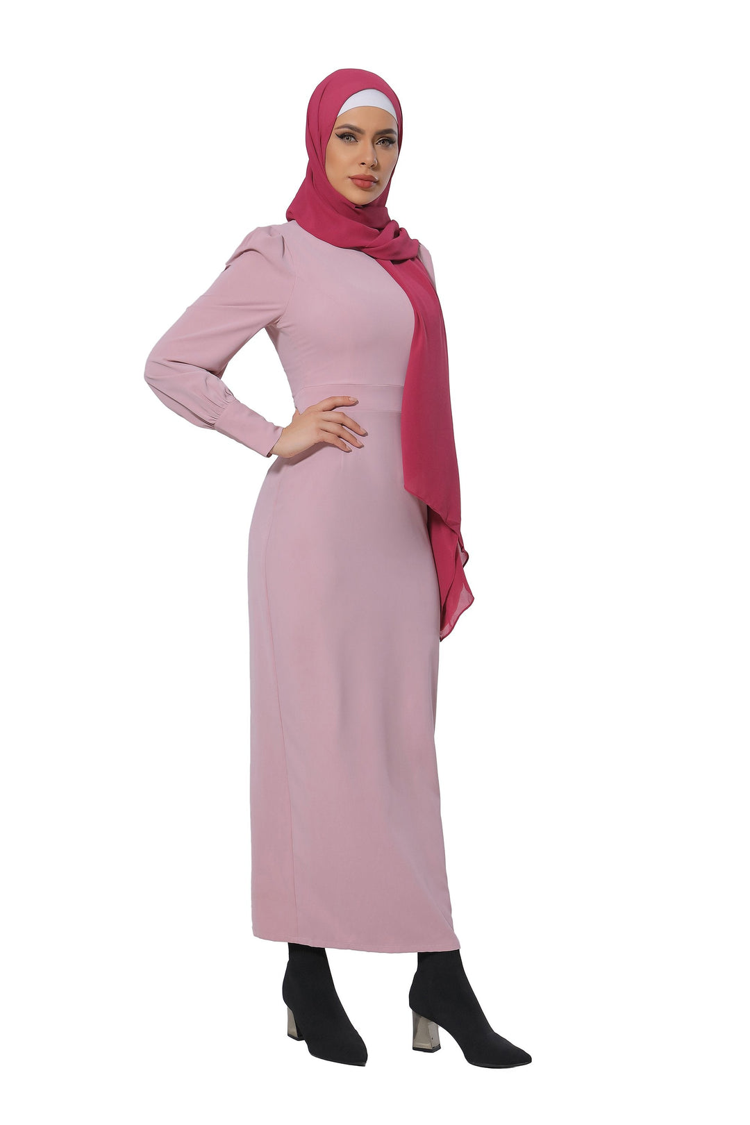 Pink Perfectly Pencil Long Sleeve Maxi Dress-CLEARANCE