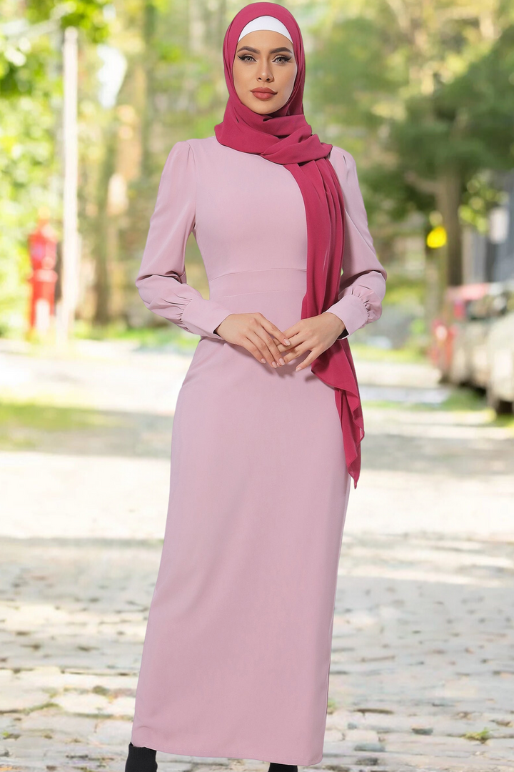 Pink Perfectly Pencil Long Sleeve Maxi Dress-CLEARANCE