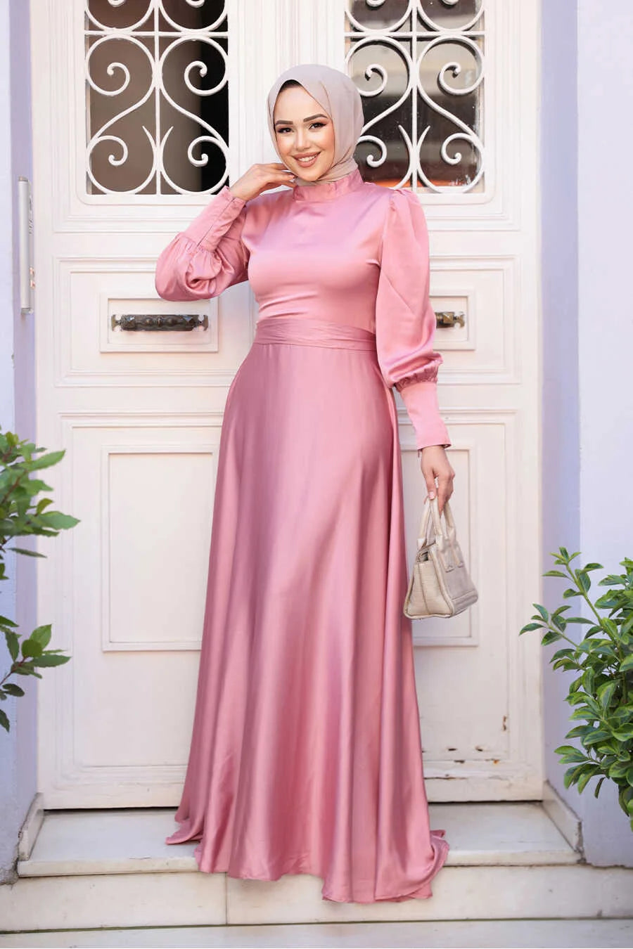 Pink Rose Satin Gown, Medium Pink Rose Satin Gown, Medium