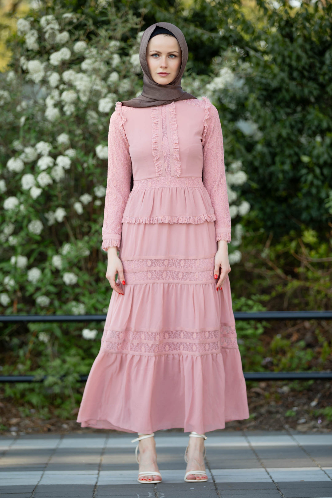 Pink Triple Tiered Lace Maxi Dress-CLEARANCE