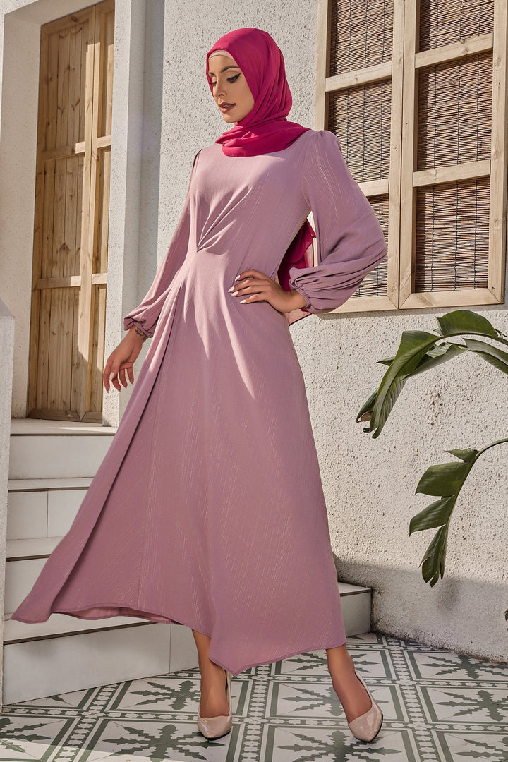 Pinky Pink Metallic Pinstripe Long Sleeve Maxi Dress