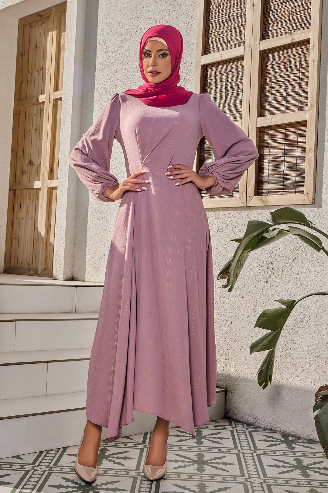 Pinky Pink Metallic Pinstripe Long Sleeve Maxi Dress