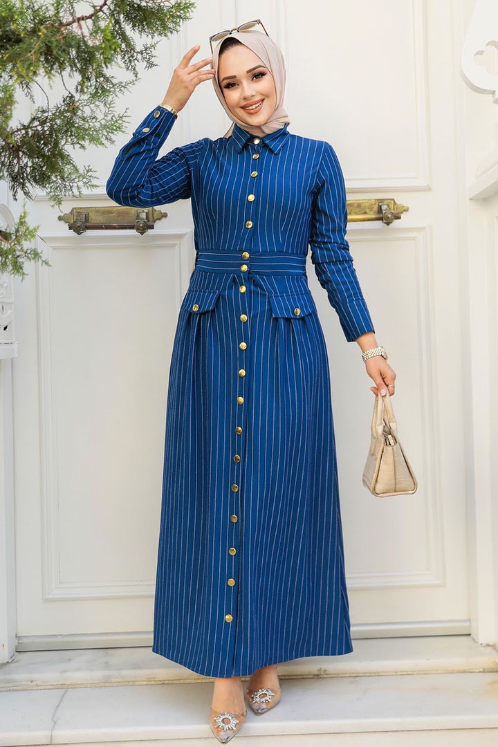 Pinstripe Button Down Maxi Dress