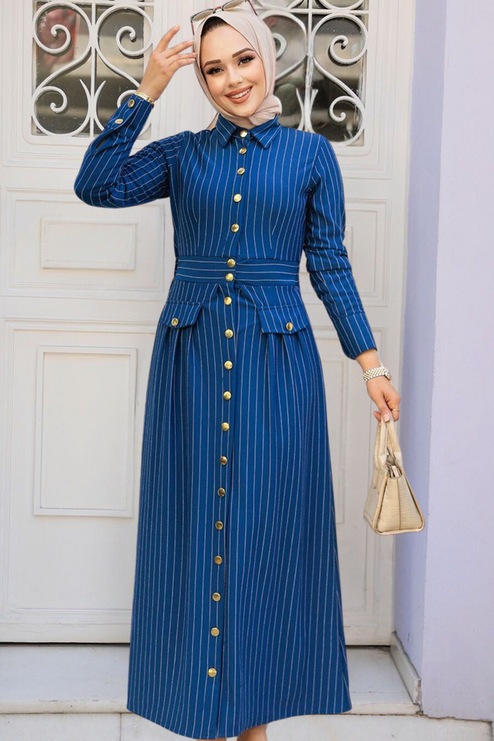 Pinstripe Button Down Maxi Dress