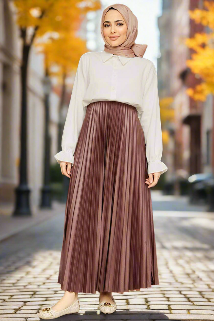 Pleated Metallic Maxi Skirt