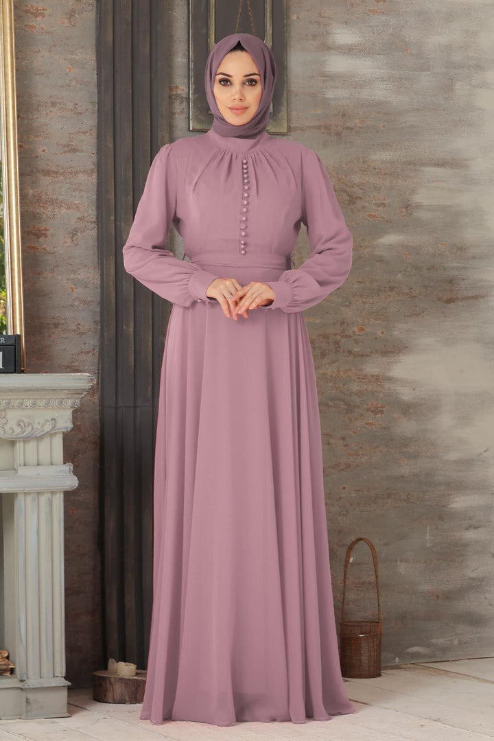 Pretty In Pink Chiffon Long Sleeve Maxi Dress - Urban Modesty