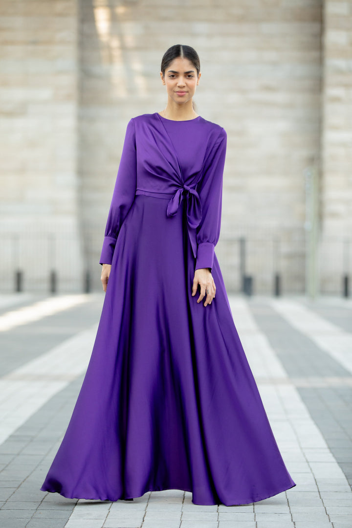 Purple Diana Side Knot Satin Gown