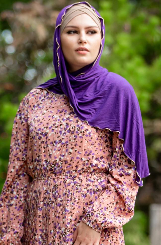 Purple Jersey Solid With Beaded Trim Hijab