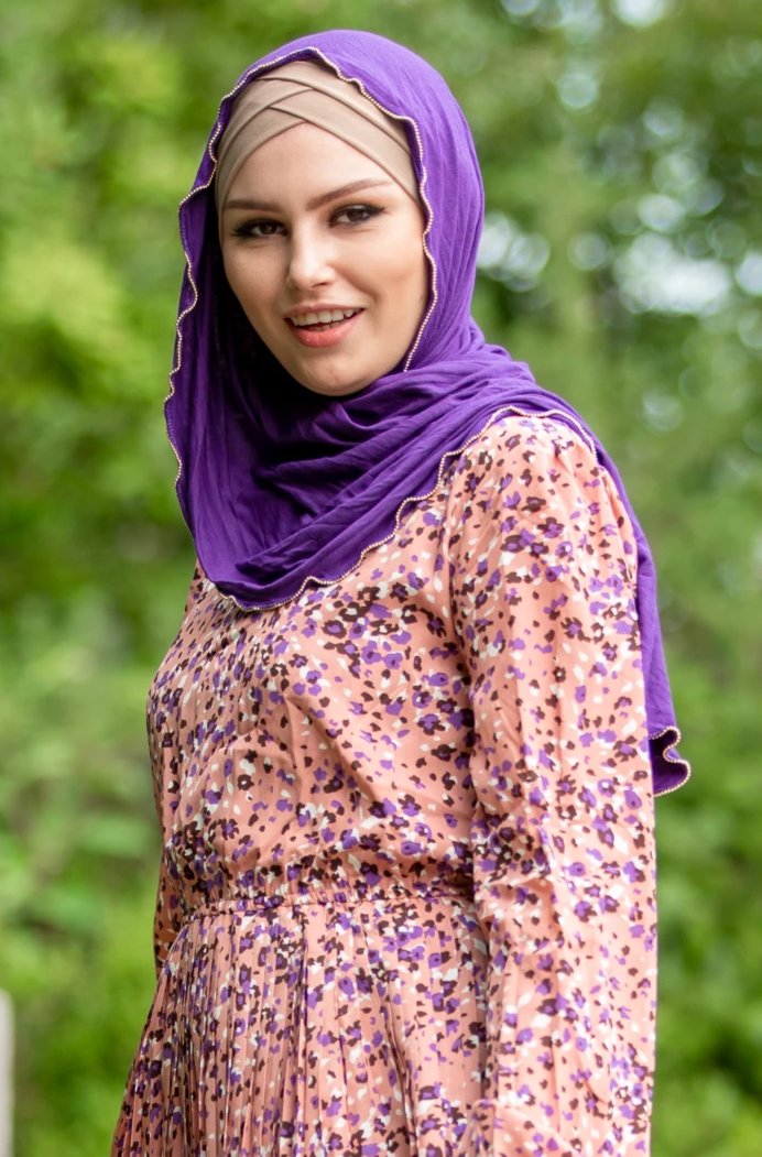 Purple Jersey Solid With Beaded Trim Hijab