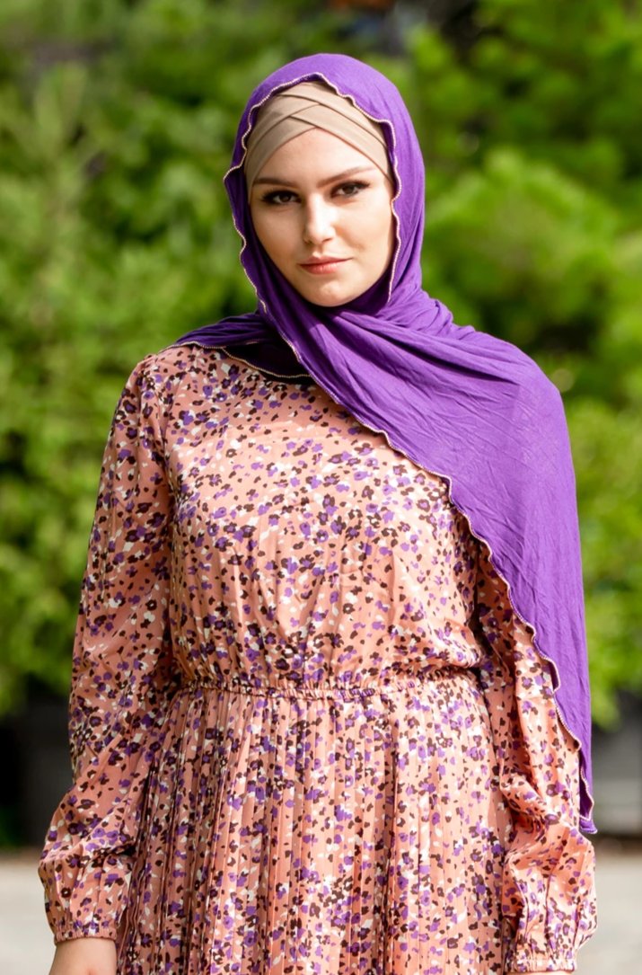 Purple Jersey Solid With Beaded Trim Hijab