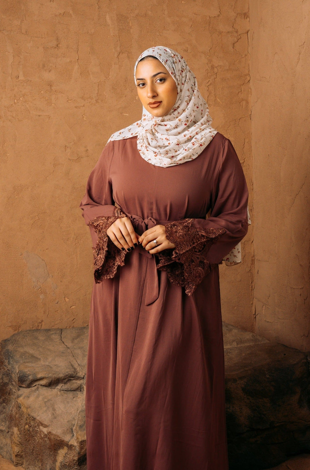 Purple Lace Sleeve Front Zipper Abaya Dress-CLEARANCE