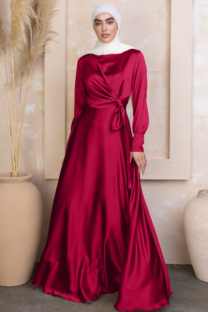 Red Diana Side Knot Satin Gown