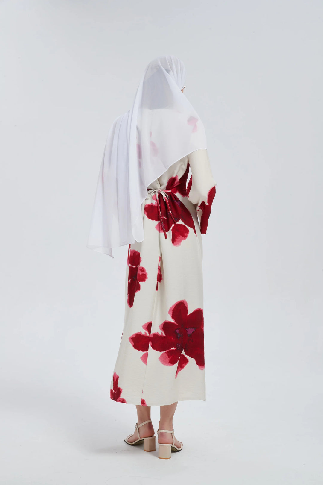 Red Hibiscus Kimono Sleeves Maxi Dress