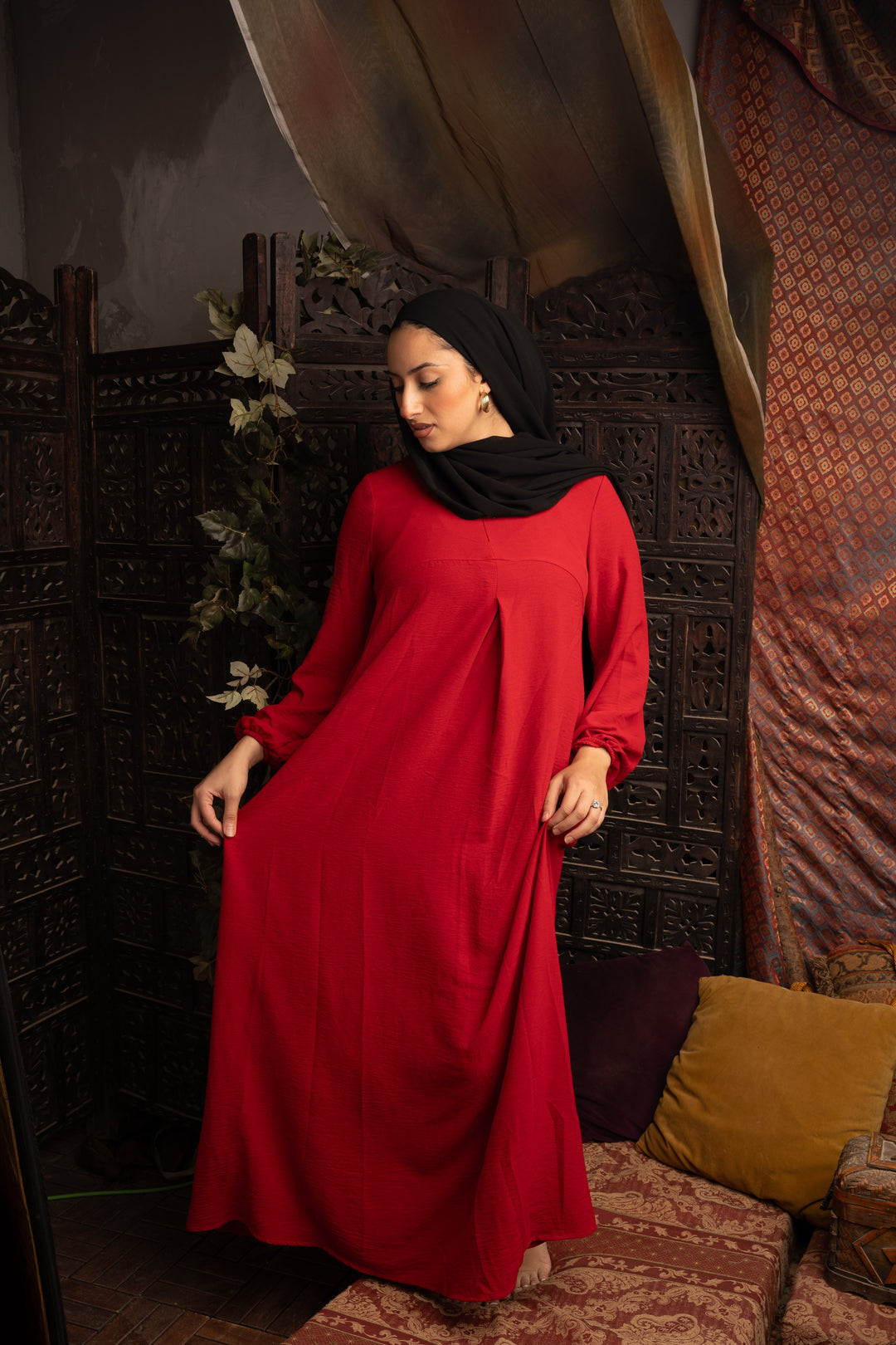 Red Sheath Abaya Maxi Dress-CLEARANCE