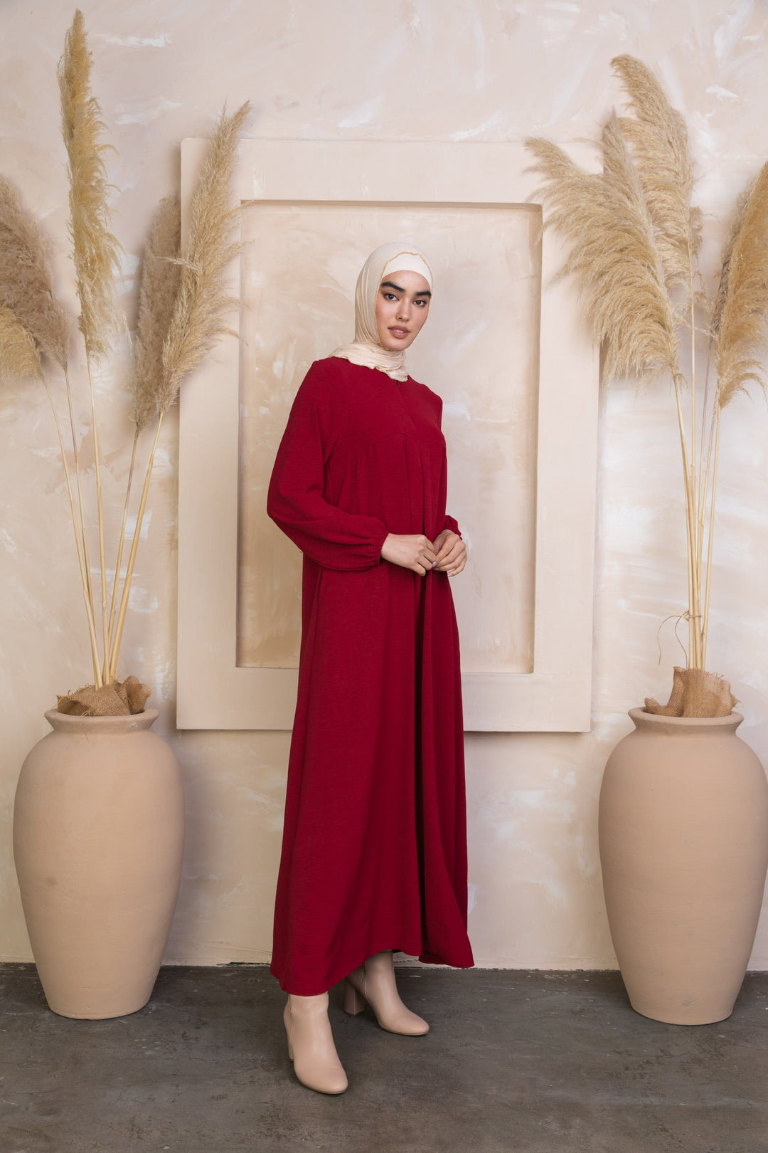 Red Sheath Abaya Maxi Dress-CLEARANCE