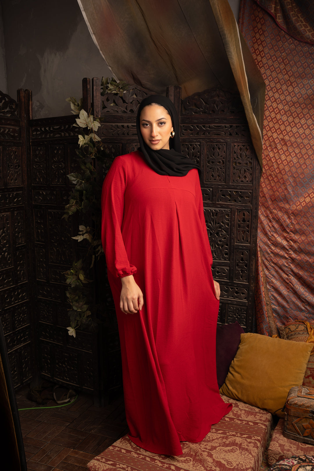 Red Sheath Abaya Maxi Dress-CLEARANCE