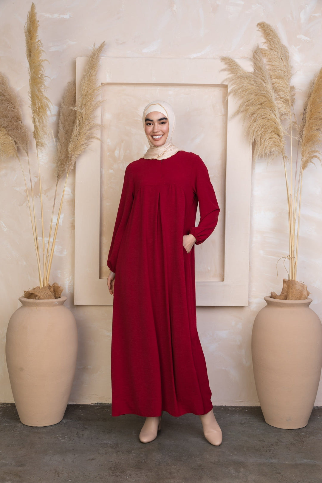 Red Sheath Abaya Maxi Dress-CLEARANCE