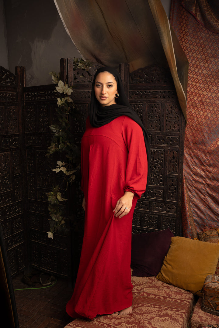 Red Sheath Abaya Maxi Dress-CLEARANCE