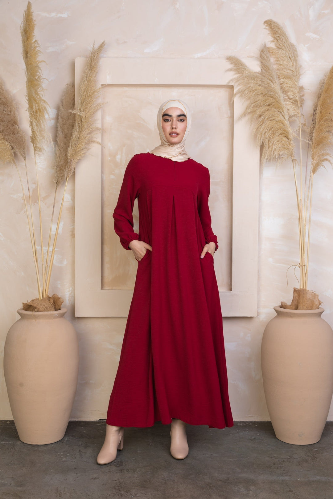 Red Sheath Abaya Maxi Dress-CLEARANCE - Small / Red