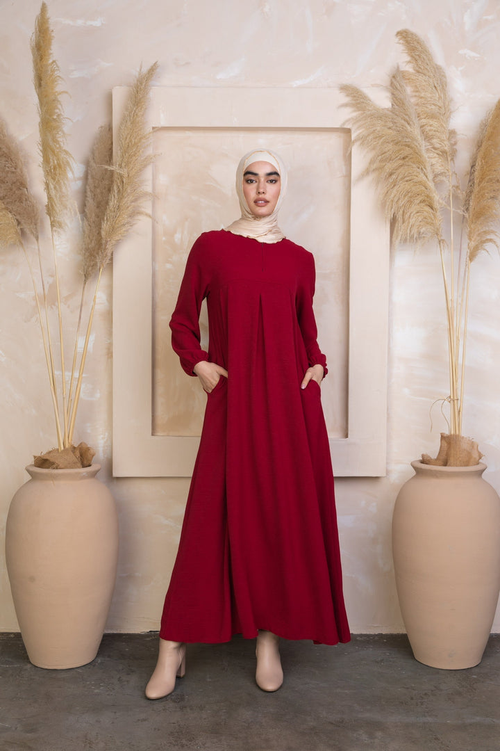 Red Sheath Abaya Maxi Dress-CLEARANCE - Small / Red