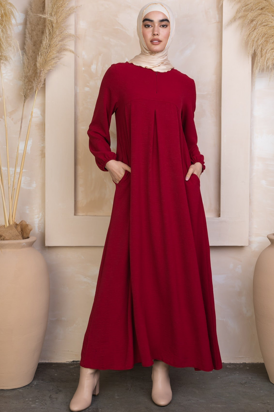 Red Sheath Abaya Maxi Dress-CLEARANCE