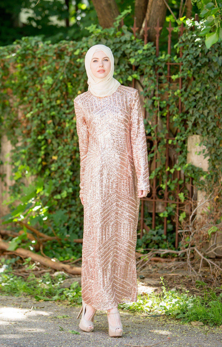 Rose Gold Chevron Sequin Gown