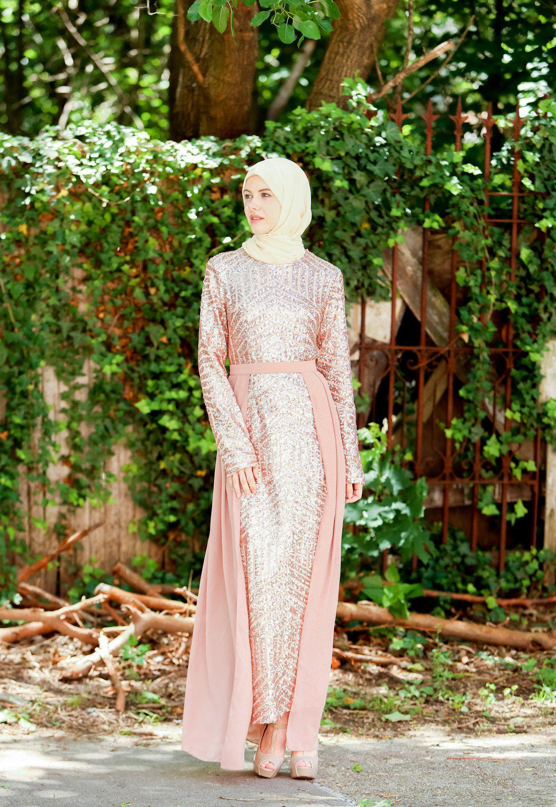 Rose Gold Chevron Sequin Gown